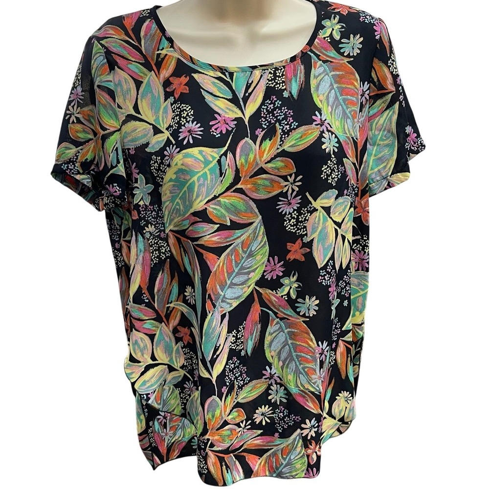 Vintage Spense Womens Small Tropical Botanical Floral Short Sleeve Blouse